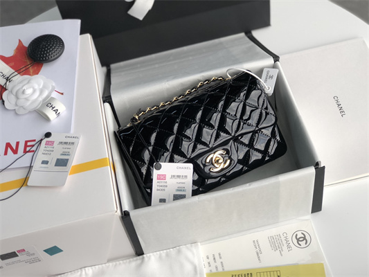 Cha.nel Mini Classic Flap Bag Patent Calfskin Gold Tone Metal Red 01116