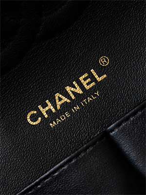 Ch*el medium classic handbag black calfskin with white letters as1112