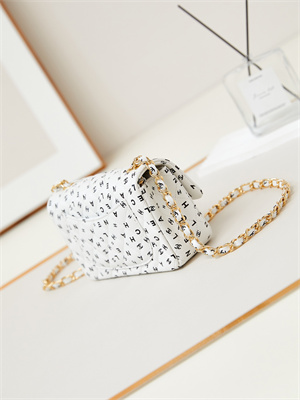 Ch*el mini classic handbag white calfskin with black letters as1116