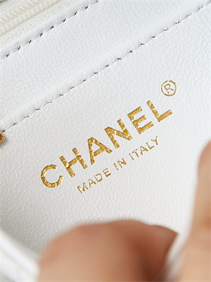 Ch*el mini classic handbag white calfskin with black letters as1116