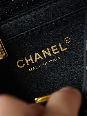 Ch*el mini classic handbag black calfskin with white letters as1116