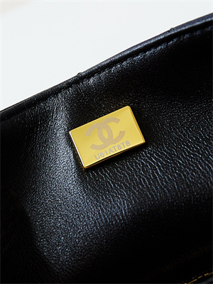 Ch*el medium classic handbag black fabric with white dot as4720