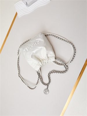 Ch*el 22 mini handbag shiny calfskin silver tone metal white as3980