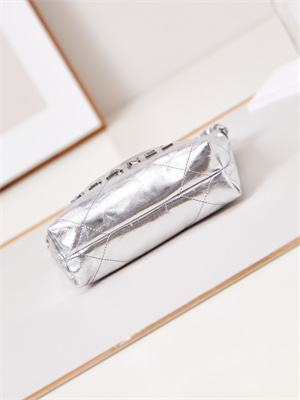 Ch*el 22 mini handbag metallic calfskin silver tone metal silver as3980