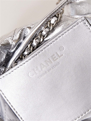Ch*el 22 mini handbag metallic calfskin silver tone metal silver as3980