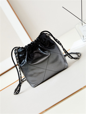 Ch*el 22 mini handbag gradient calfskin silver tone metal black/silver as3980