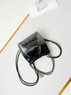 Ch*el 22 mini handbag gradient calfskin silver tone metal black/silver as3980