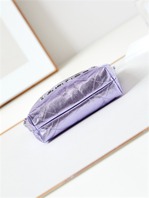 Ch*el 22 mini handbag metallic calfskin silver tone metal purple as3980