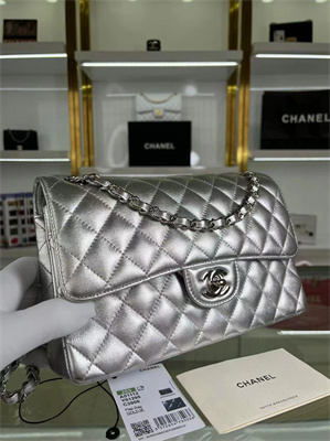 Ch*el medium classic flap bag metallic silver as1112
