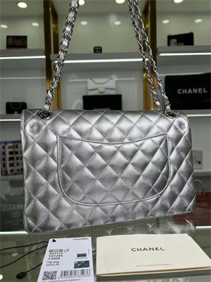 Ch*el medium classic flap bag metallic silver as1112