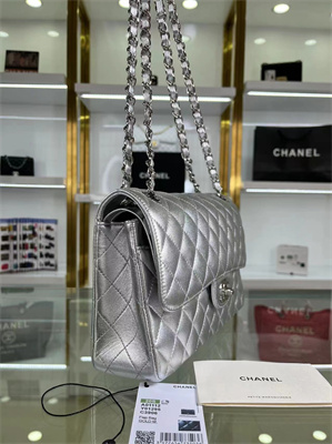 Ch*el medium classic flap bag metallic silver as1112