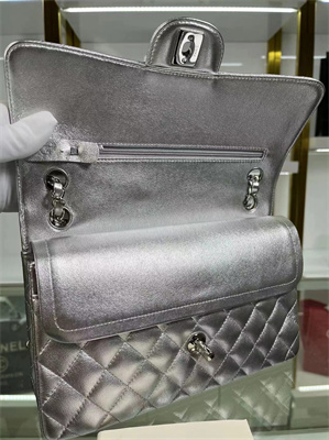 Ch*el medium classic flap bag metallic silver as1112