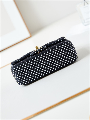 Ch*el mini classic handbag black fabric with white dot a69900