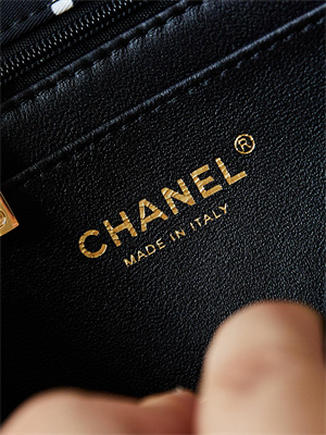 Ch*el mini classic handbag black fabric with white dot a69900