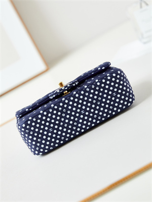 Ch*el mini classic handbag dk blue fabric with white dot a69900