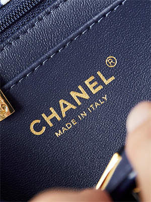 Ch*el mini classic handbag dk blue fabric with white dot a69900