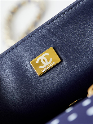 Ch*el mini classic handbag dk blue fabric with white dot a69900