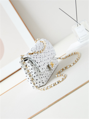 Ch*el medium classic handbag white calfskin with black letters as1112