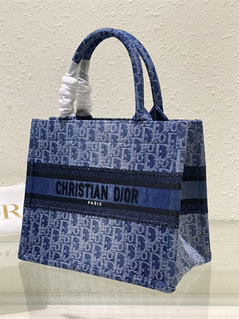 cd small book tote blue denim D*or  oblique jacquard