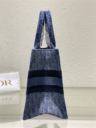 cd small book tote blue denim D*or  oblique jacquard