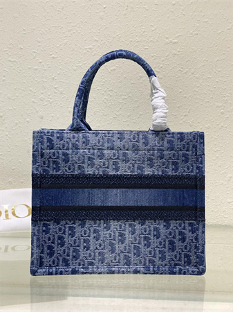 cd small book tote blue denim D*or  oblique jacquard