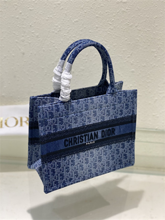 cd small book tote blue denim D*or  oblique jacquard