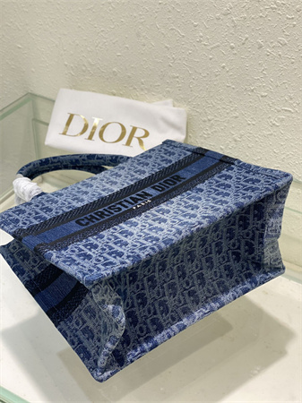 cd small book tote blue denim D*or  oblique jacquard