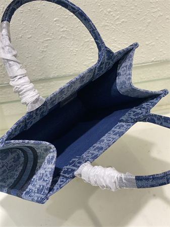 cd small book tote blue denim D*or  oblique jacquard