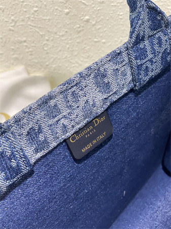 cd small book tote blue denim D*or  oblique jacquard
