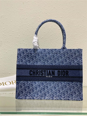 cd medium book tote blue denim D*or  oblique jacquard