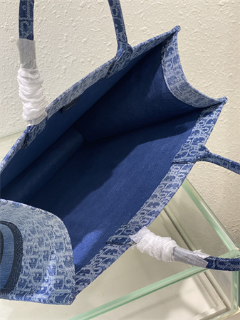 cd medium book tote blue denim D*or  oblique jacquard