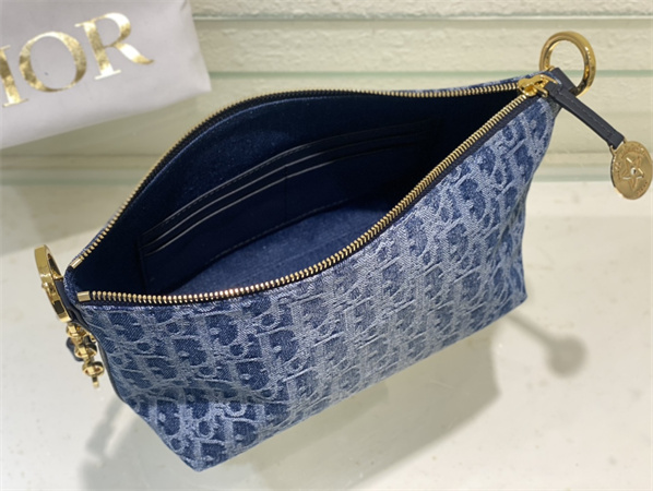 D*orstar hobo bag with chain blue denim D*or oblique jacquard