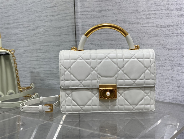CD Medium Ange Bag White Macrocannage Calfskin