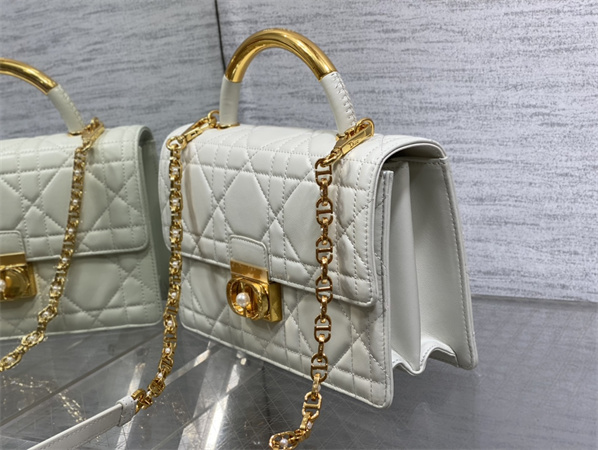 CD Medium Ange Bag White Macrocannage Calfskin