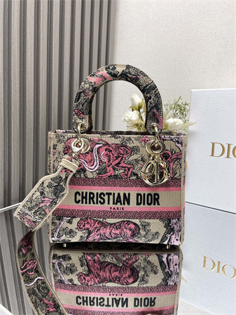 cd medium D*oriviera lady d-lite bag raffia with candy pink toile de jouy sauvage embroidery