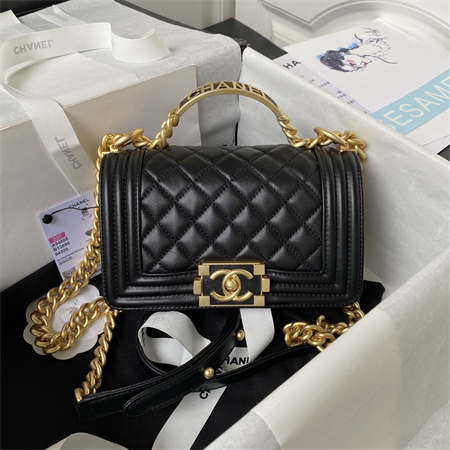 Cha.nel Small Leboy Bag With Top Handle Lambskin Gold Metal Black A94805