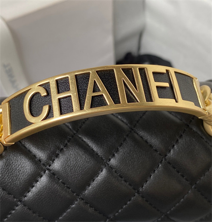 Cha.nel Small Leboy Bag With Top Handle Lambskin Gold Metal Black A94805