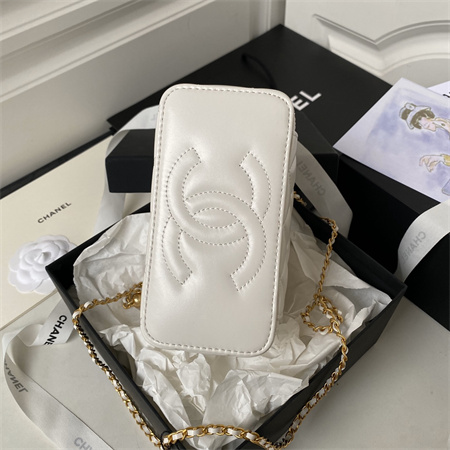 Ch*el vanity case with gold ball lambksin gold tone metal white ap3651