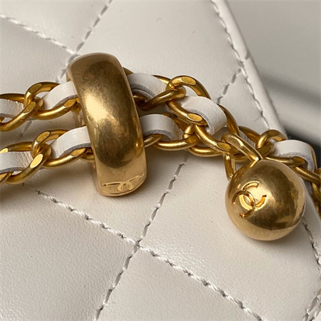 Ch*el vanity case with gold ball lambksin gold tone metal white ap3651