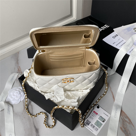 Ch*el vanity case lambskin enamel & gold-tone metal white ap3940