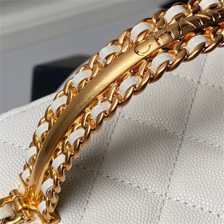 Ch*el vanity case with top handle grained calfskin gold tone metal white ap4064