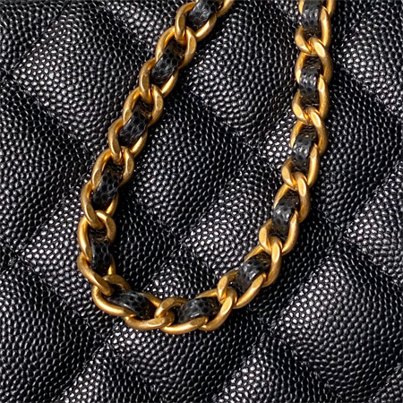 Ch*el vanity case with top handle grained calfskin gold tone metal black ap4064