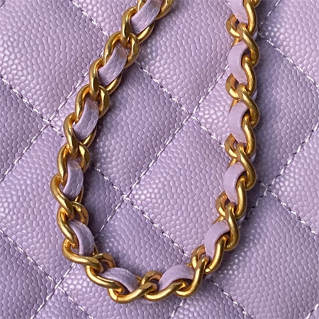 Ch*el vanity case with top handle grained calfskin gold tone metal lt purple ap4064