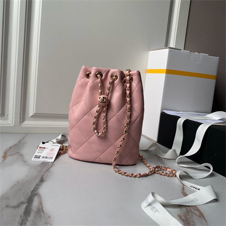 Ch*el backpack shiny lambskin gold tone metal pink as4810