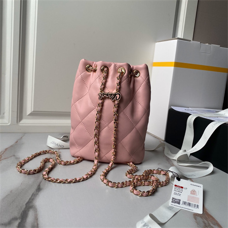Ch*el backpack shiny lambskin gold tone metal pink as4810