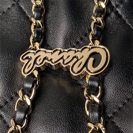 Ch*el backpack shiny lambskin gold tone metal black as4810