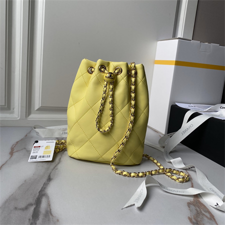 Ch*el backpack shiny lambskin gold tone metal yellow as4810