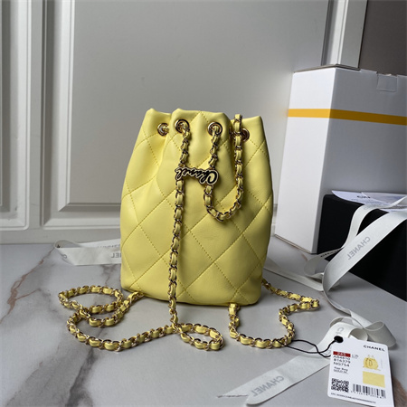 Ch*el backpack shiny lambskin gold tone metal yellow as4810