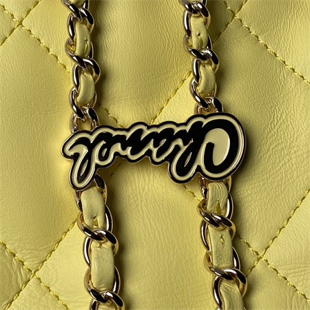Ch*el backpack shiny lambskin gold tone metal yellow as4810