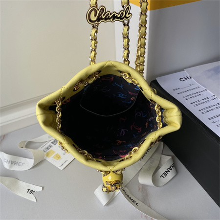 Ch*el backpack shiny lambskin gold tone metal yellow as4810
